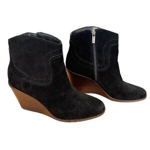 LUCKY BRAND Wadier Genuine Suede Wedge Ankle Boots in Black SZ 9